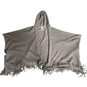 Minnie Rose 100% Cashmere Shawl Wrap One Size Tan Brown Hooded Poncho Fringe
